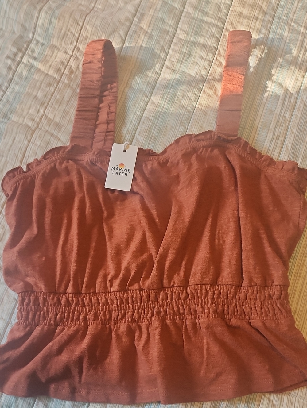 Marine Layer Rust Ruffle-Trim Cropped Tank